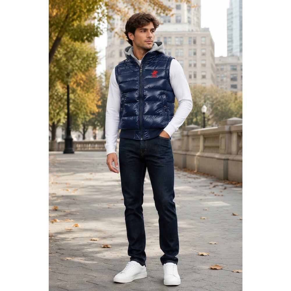 Beverly Hills Polo Club Mens M Navy Hooded Puffer Vest NWT Quilted Insulated